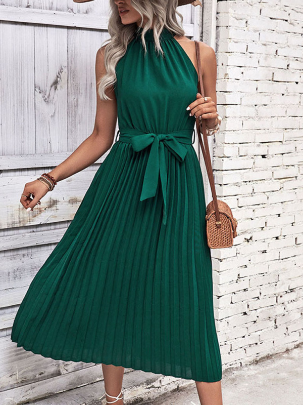 Summer new fashion solid color halter neck dress minimalist style - Image 4