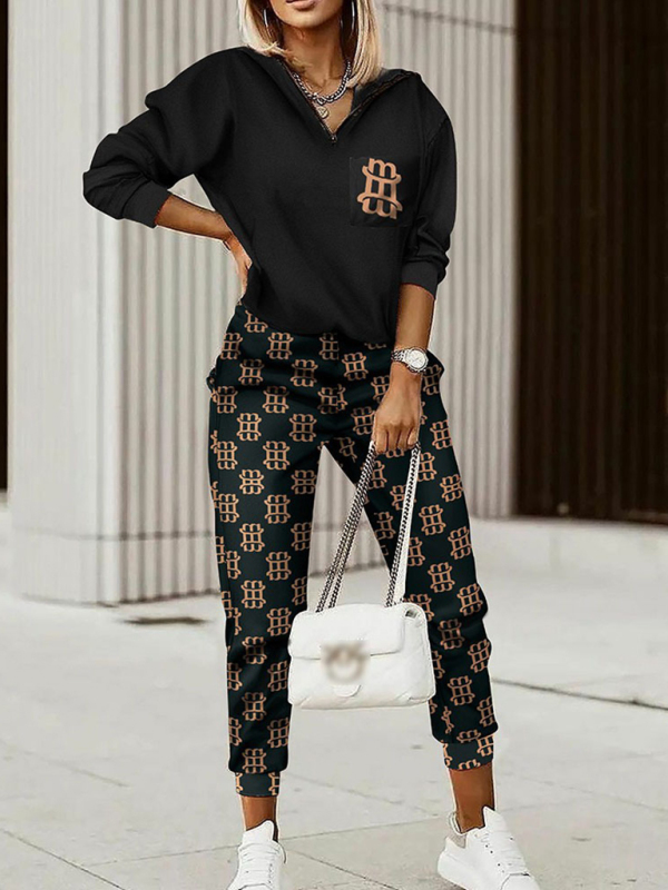 Printed long-sleeved trousers set High-quality sweater set - Image 6