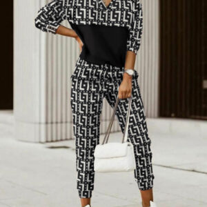Printed long-sleeved trousers set High-quality sweater set