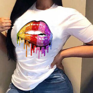 Women's Graphic Lip Print Leisure T-Shirt