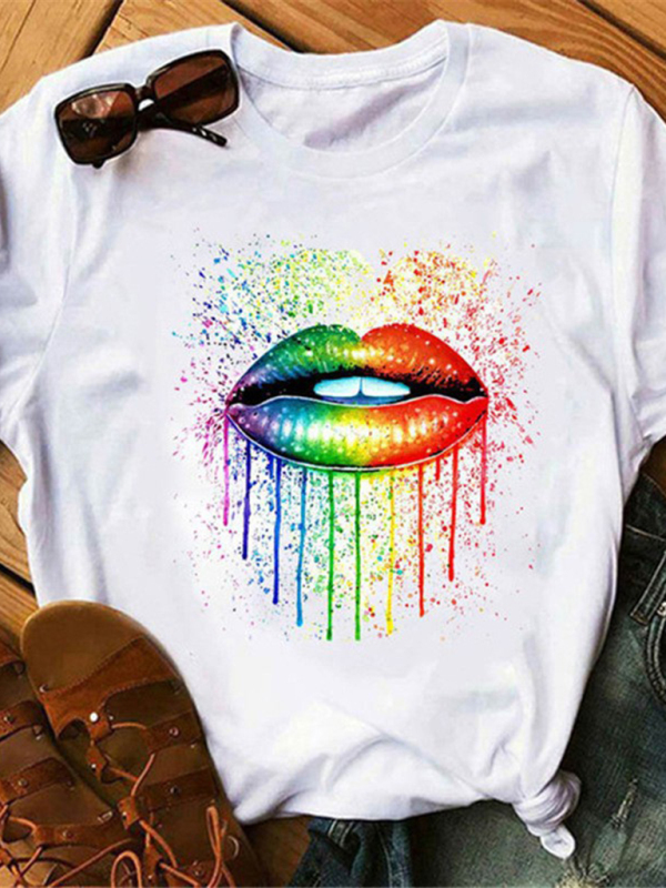Women's Graphic Lip Print Leisure T-Shirt - Image 5