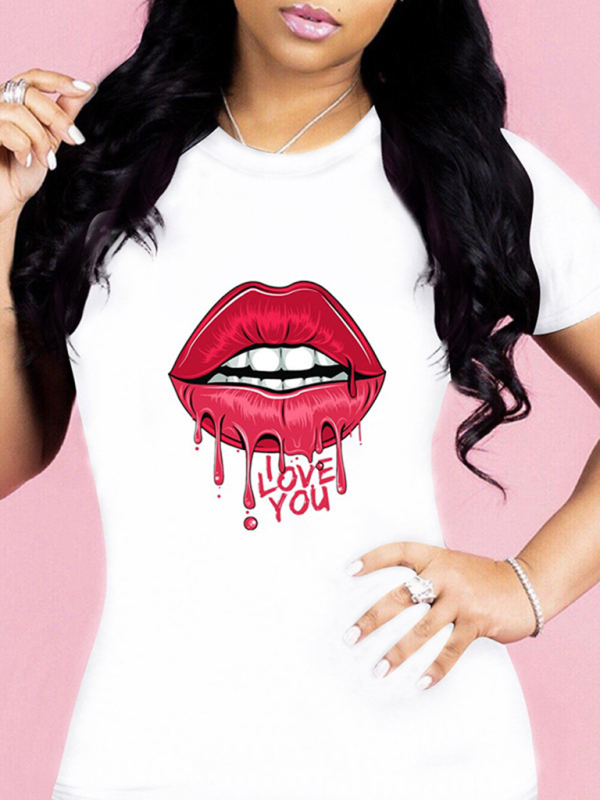 Women's Graphic Lip Print Leisure T-Shirt - Image 8