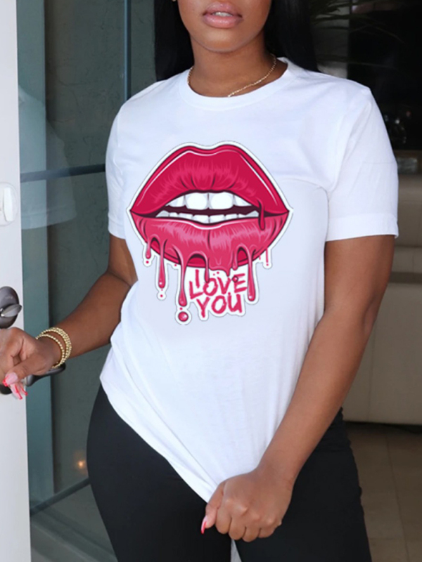 Women's Graphic Lip Print Leisure T-Shirt - Image 6