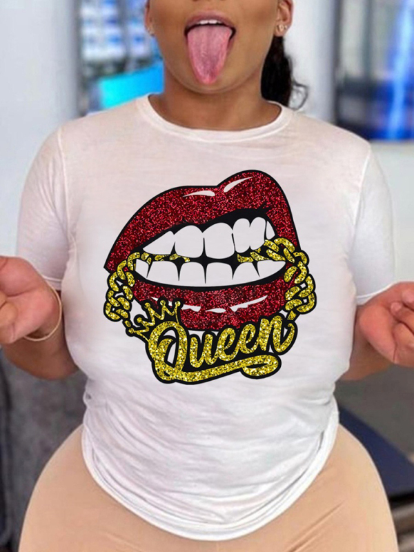 Women's Graphic Lip Print Leisure T-Shirt - Image 3
