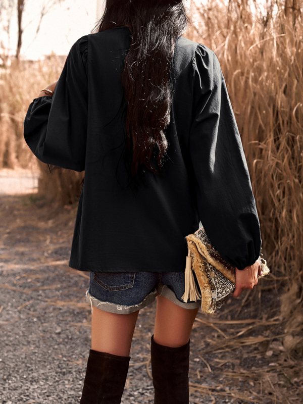 New women's temperament commuting solid color V-neck long-sleeved top - Image 12