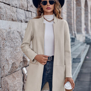 Stylish stand collar versatile mid-size jacket coat