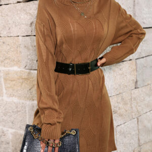 New mid-high collar solid color sweater skirt (belt not included)