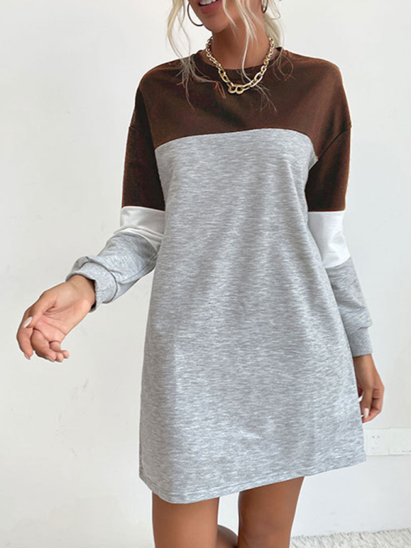 Fashion women's long sleeve color block sweatshirt dress - Image 11