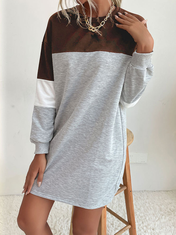 Fashion women's long sleeve color block sweatshirt dress - Image 12