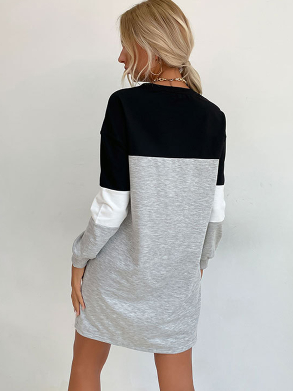 Fashion women's long sleeve color block sweatshirt dress - Image 6