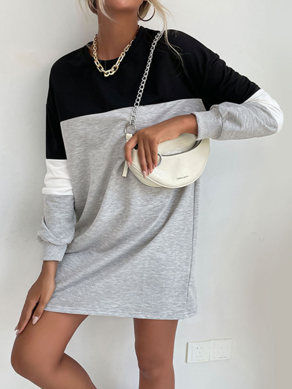 Fashion women's long sleeve color block sweatshirt dress - Image 4