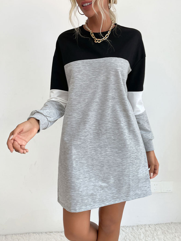 Fashion women's long sleeve color block sweatshirt dress - Image 5