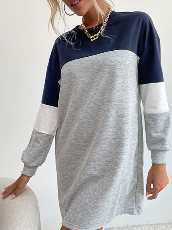 Fashion women's long sleeve color block sweatshirt dress - Image 7