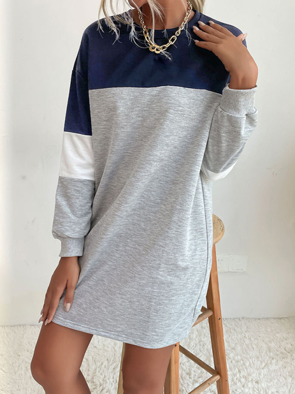 Fashion women's long sleeve color block sweatshirt dress - Image 9