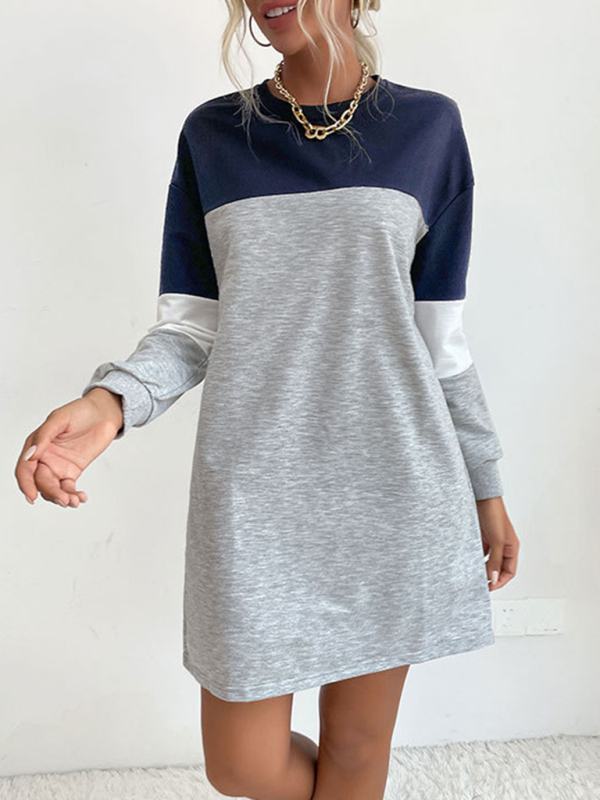 Fashion women's long sleeve color block sweatshirt dress - Image 8