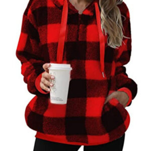 Long sleeve hooded plaid plush women's sweatshirt