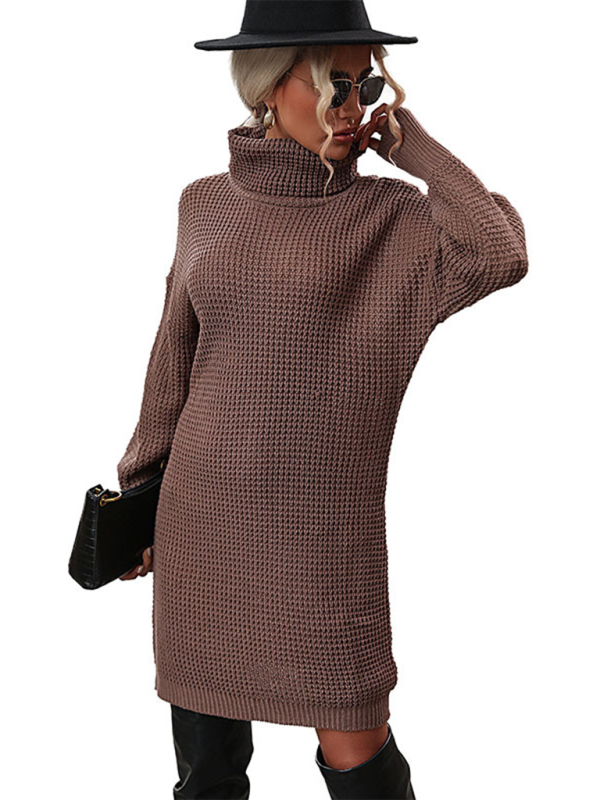 New women's solid color turtleneck sweater dress - Image 2