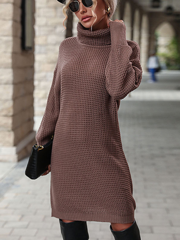 New women's solid color turtleneck sweater dress - Image 4