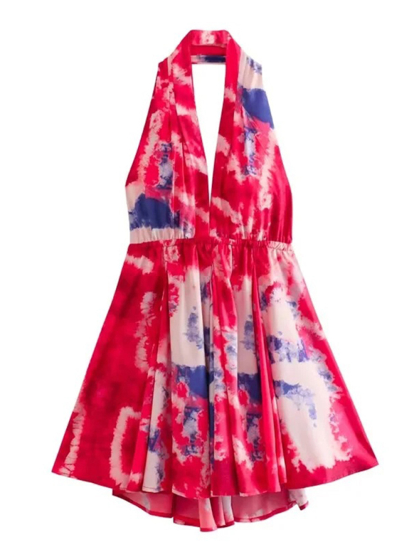 New fashionable V-neck suspender sexy printed halter neck short dress - Image 2