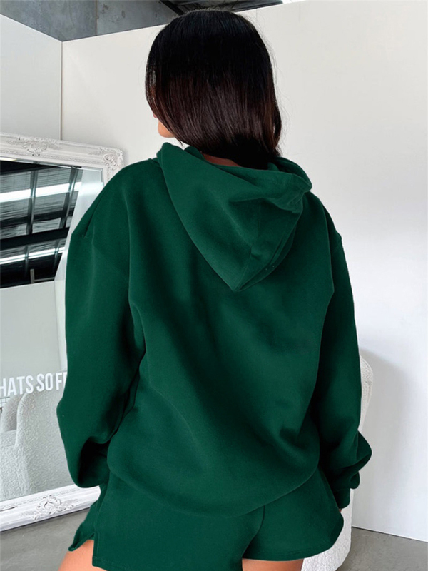 Women's new fashion loose solid color sweatshirt shorts set - Image 7