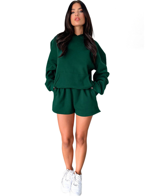 Women's new fashion loose solid color sweatshirt shorts set - Image 6