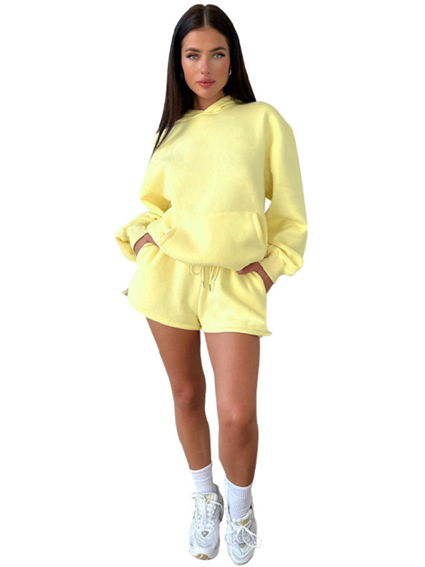 Women's new fashion loose solid color sweatshirt shorts set - Image 3