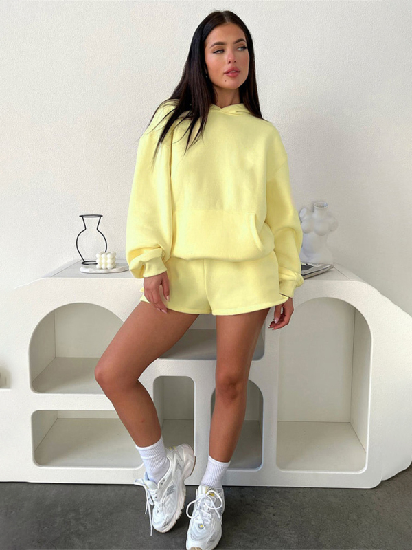 Women's new fashion loose solid color sweatshirt shorts set - Image 4