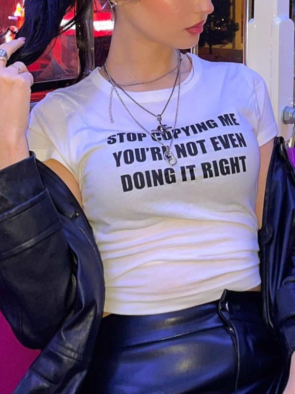 Stylish Letter Print Y2K Short Sleeve Tee - Image 3