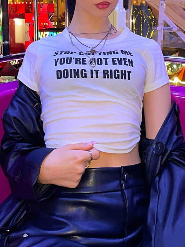 Stylish Letter Print Y2K Short Sleeve Tee - Image 2