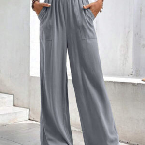 New women's mid-waist straight pants, loose sports solid color pocket casual trousers