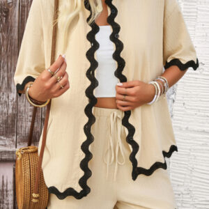 Spring and summer casual solid color lace shirt and shorts suit