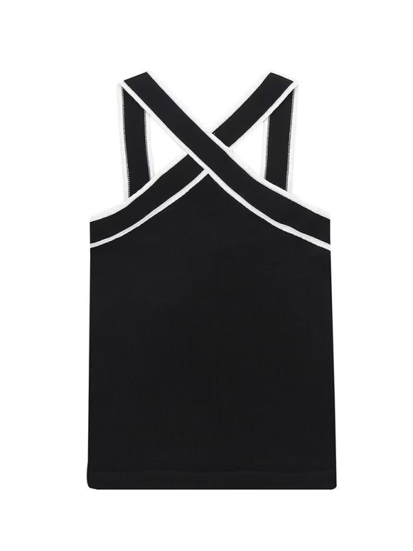 Feminine slim fit inner contrast knitted suspender commuting vest top T-shirt - Image 6