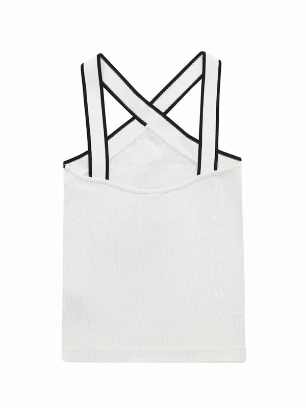 Feminine slim fit inner contrast knitted suspender commuting vest top T-shirt - Image 5