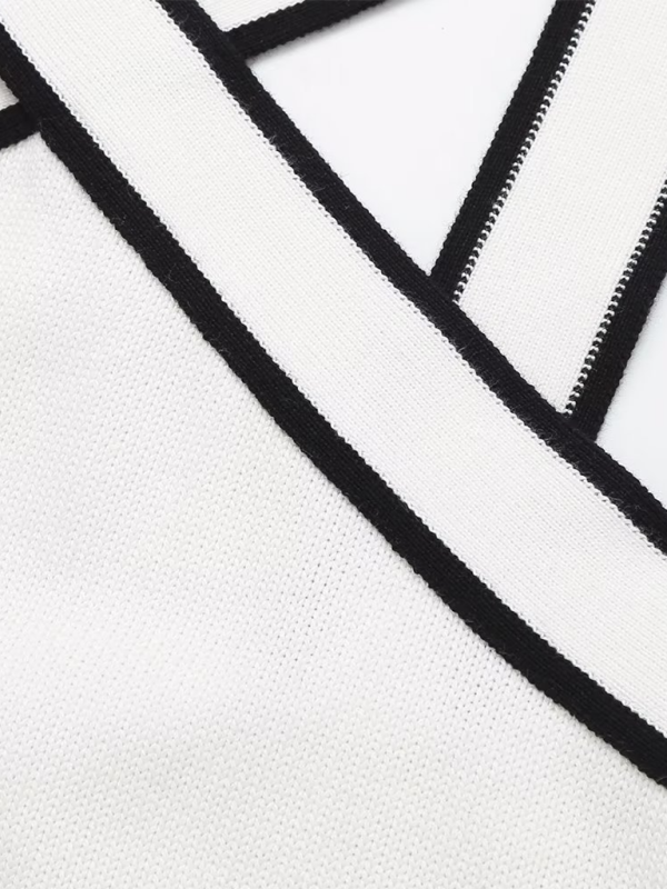 Feminine slim fit inner contrast knitted suspender commuting vest top T-shirt - Image 3