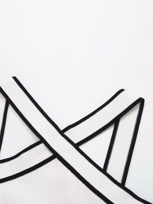 Feminine slim fit inner contrast knitted suspender commuting vest top T-shirt - Image 4