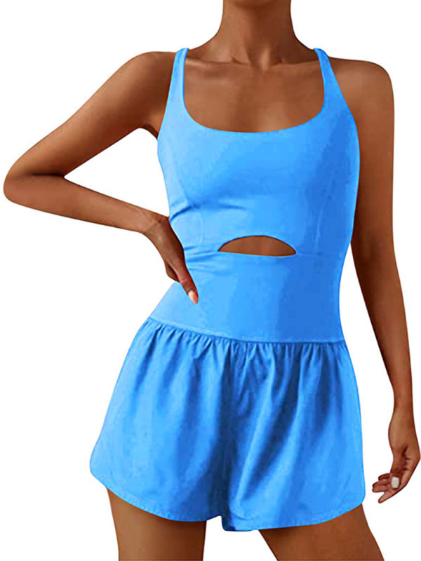 Women's beautiful back double strap tight jumpsuit yoga sports jumpsuit shorts - Image 4