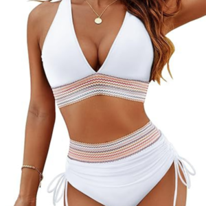 High waist two piece set V neck tie bikini