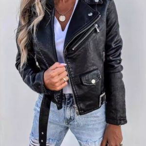 PU leather jacket biker short zipper jacket