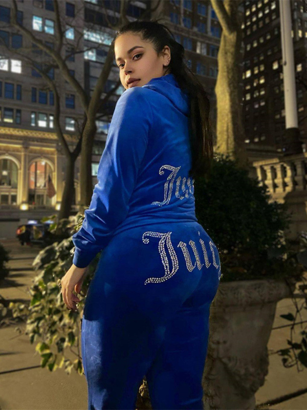 Women's casual solid color letter hot diamond sportswear long-sleeved hooded sweatshirt loose trousers two-piece suit - Image 8