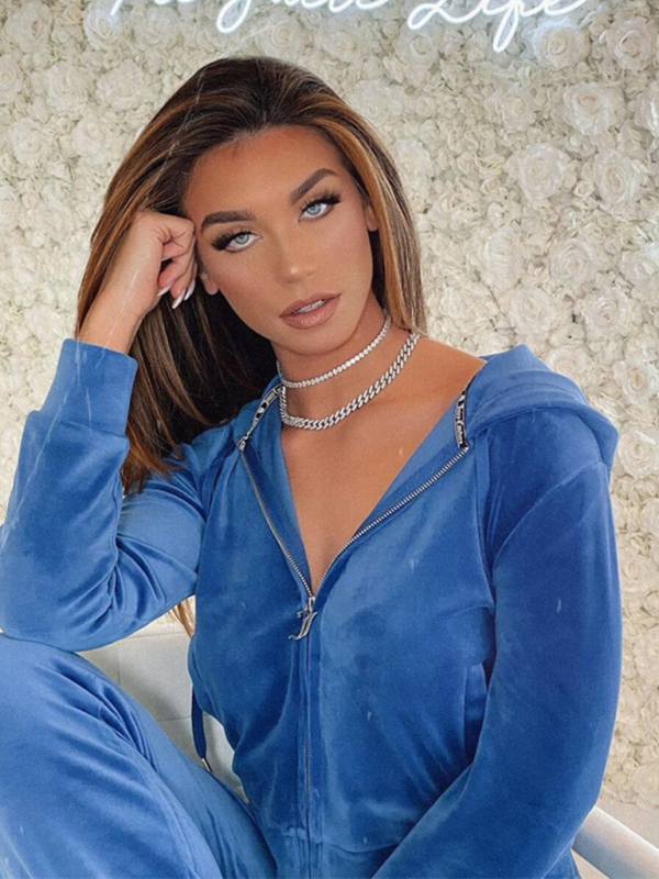 Women's casual solid color letter hot diamond sportswear long-sleeved hooded sweatshirt loose trousers two-piece suit - Image 7