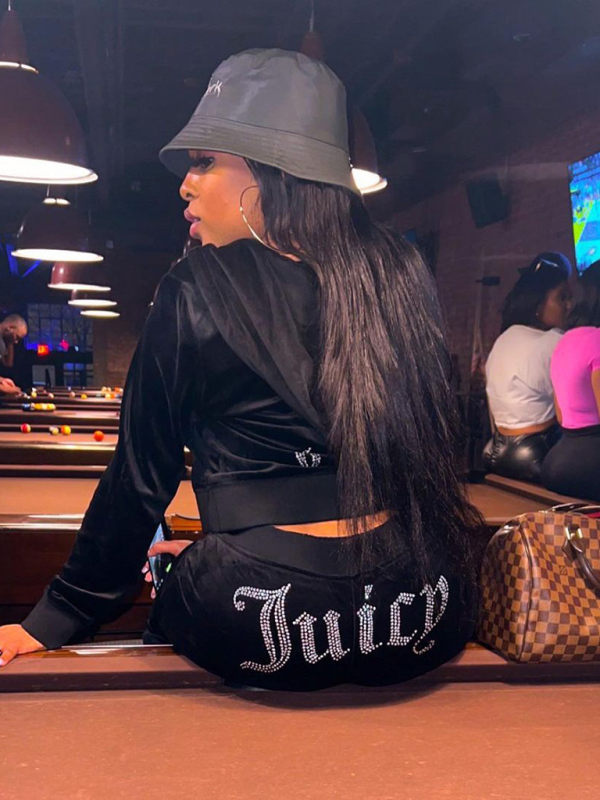 Women's casual solid color letter hot diamond sportswear long-sleeved hooded sweatshirt loose trousers two-piece suit - Image 18