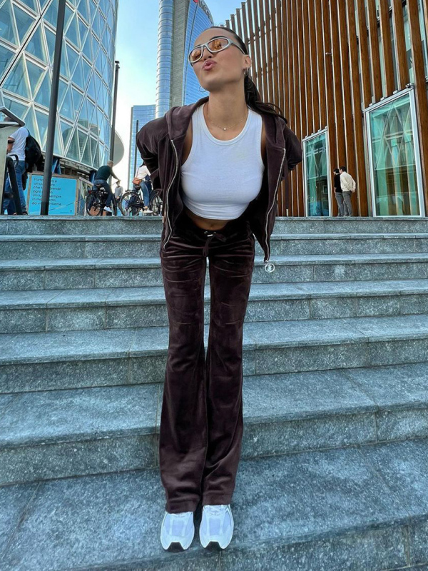 Women's casual solid color letter hot diamond sportswear long-sleeved hooded sweatshirt loose trousers two-piece suit - Image 2