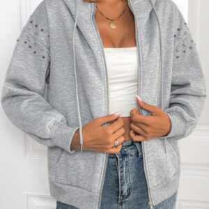 New Hooded Long Sleeve Cardigan Rivet Casual Sweater Jacket