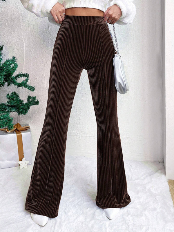Women's high waist corduroy flared pants solid color casual wide leg long sweatpants - Image 21