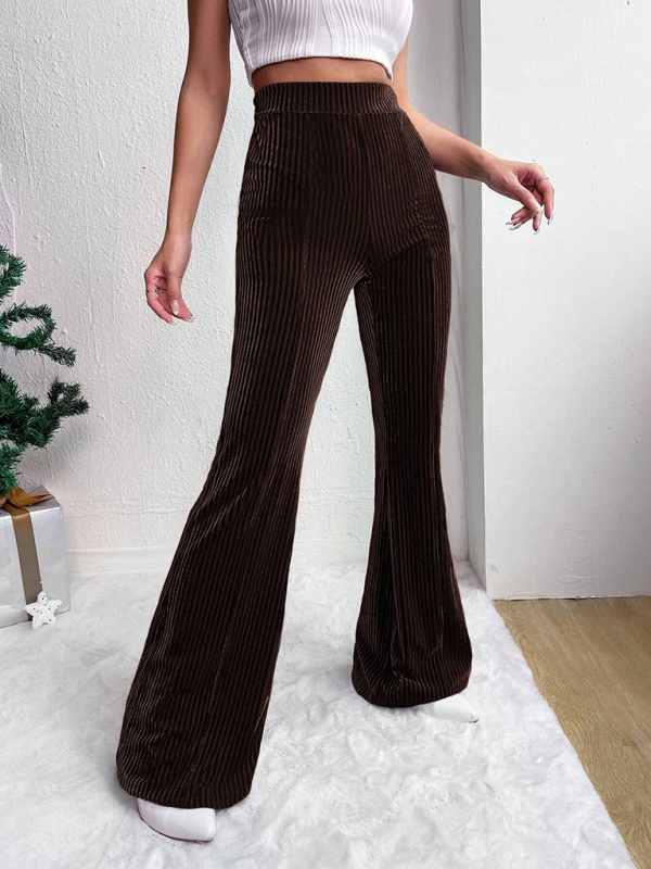 Women's high waist corduroy flared pants solid color casual wide leg long sweatpants - Image 5