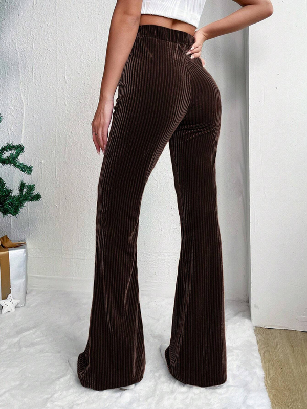 Women's high waist corduroy flared pants solid color casual wide leg long sweatpants - Image 20