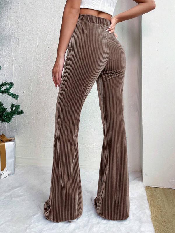 Women's high waist corduroy flared pants solid color casual wide leg long sweatpants - Image 8