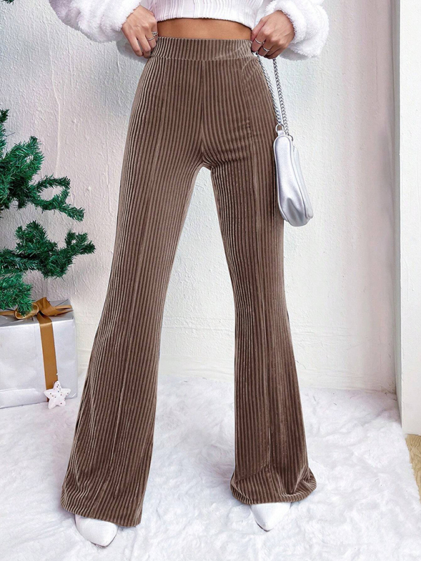Women's high waist corduroy flared pants solid color casual wide leg long sweatpants - Image 7