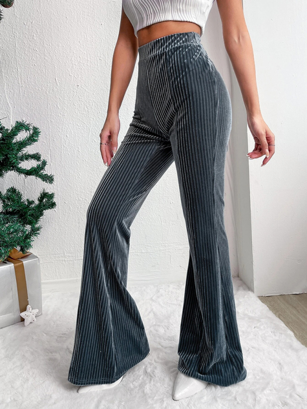 Women's high waist corduroy flared pants solid color casual wide leg long sweatpants - Image 13
