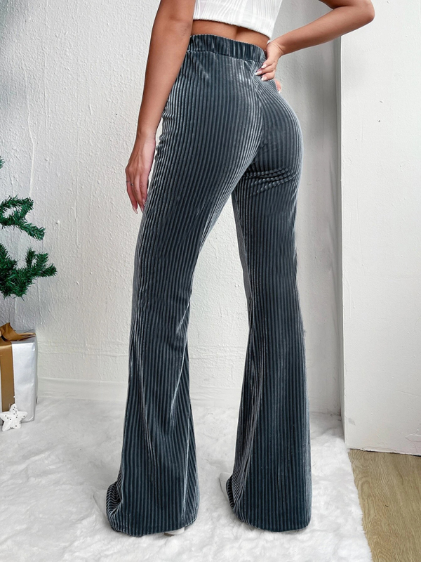 Women's high waist corduroy flared pants solid color casual wide leg long sweatpants - Image 14